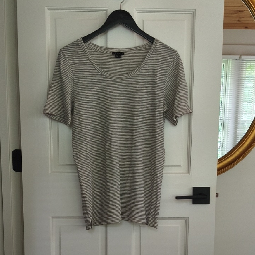 Theory Classic Grey Striped Short Sleeve Tee, Size Large